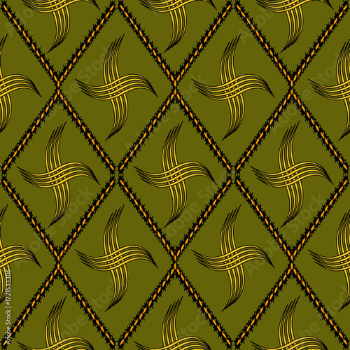  The patterns appear to be inspired by traditional textile or weaving art, creating a rich and intricate visual texture.