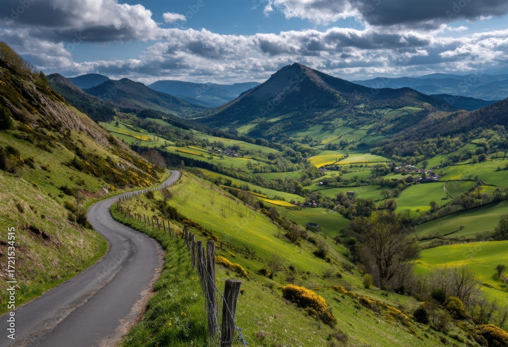 Fototapeta premium Winding road through a valley of rolling hills (1)