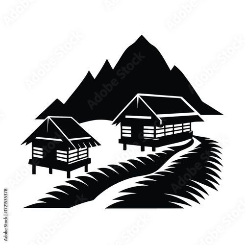 Banaue Hut Village Mountain Silhouette