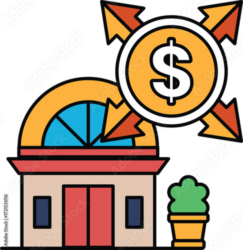 A building with a dollar sign on it