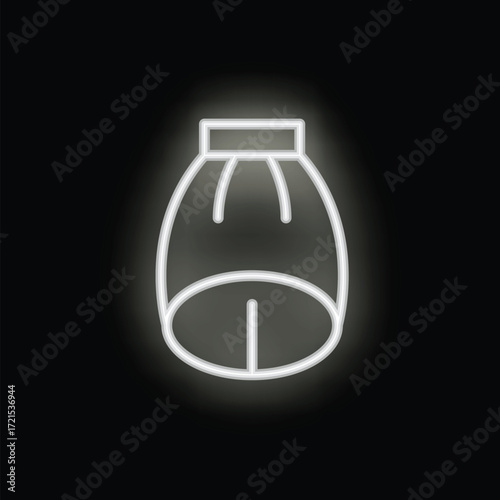 White neon sign icon of a boxing speed bag is glowing on a black background