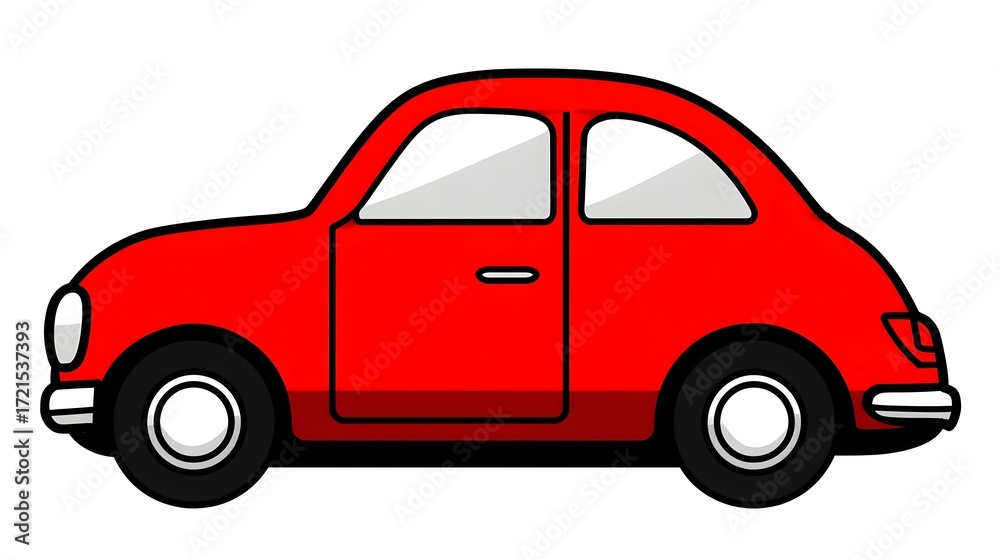 Fototapeta premium A simple, iconic illust n of a classic red compact car with a minimalist, geometric design.