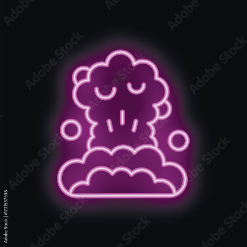 Cartoon explosion with a glowing purple outline is exploding on a black background
