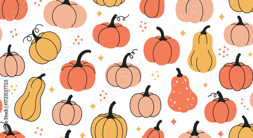 Vibrant Autumn Pumpkin Pattern A Whimsical Illustration for Fall Decor and Festive Designs