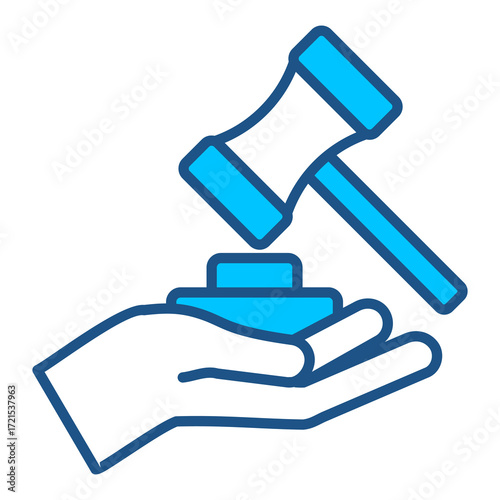 Auction Icon In Blue Monochrome Flat Design, Vector Illustration
