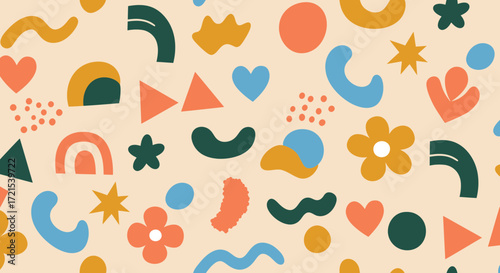 Playful Geometric Shapes Pattern in Pastel Colors