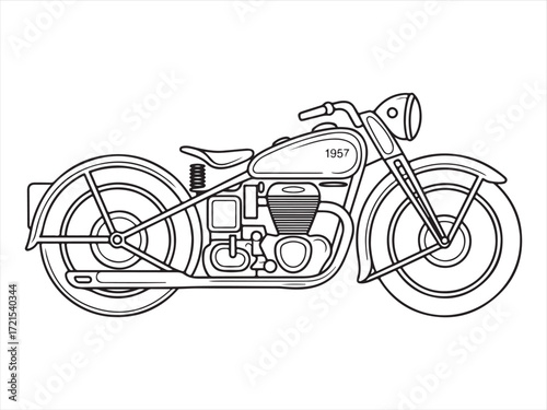 Detailed Line Drawing of a Vintage Motorcycle Design