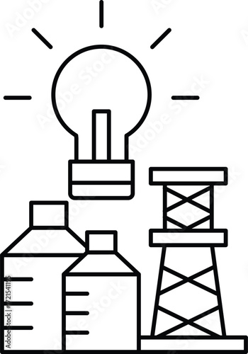A light bulb is drawn above a power plant