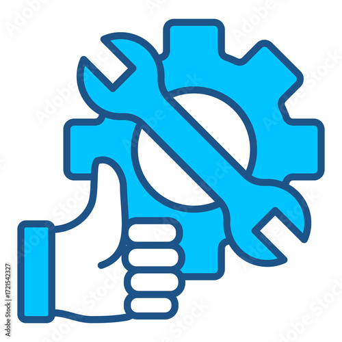 Services Icon In Blue Monochrome Flat Design, Vector Illustration