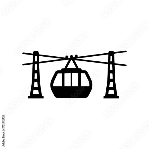Cable Car Silhouette Simple Black and White Icon of Transportation and Travel