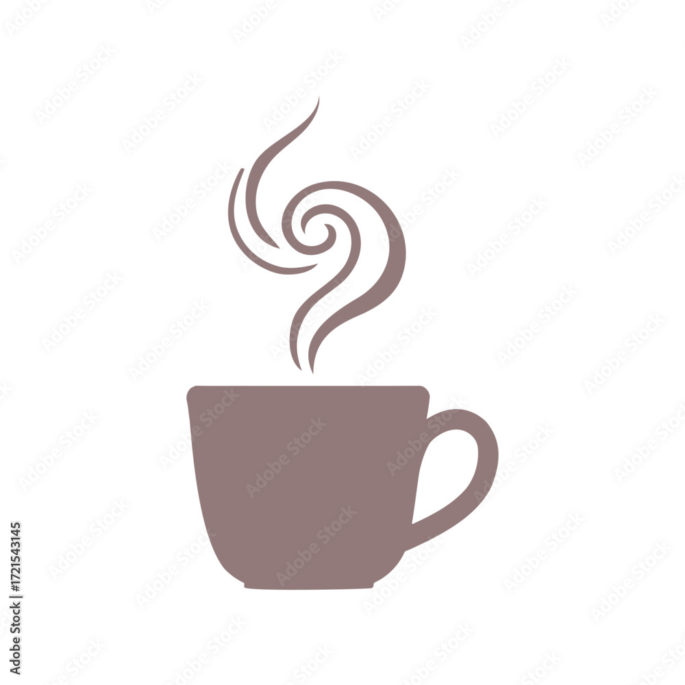 Obraz premium Stylized coffee cup icon with swirling steam symbolizing a warm and relaxing morning break