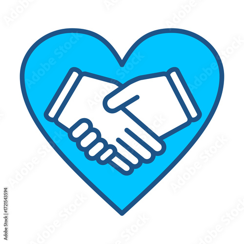 Handshake Icon In Blue Monochrome Flat Design, Vector Illustration  