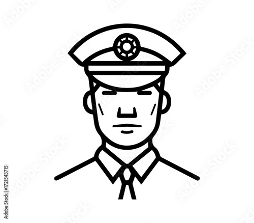 Stylized black and white icon of a person wearing a cap and tie, representing authority, leadership, or professionalism