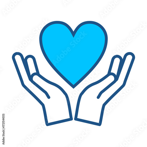 Humanitarian Icon In Blue Monochrome Flat Design, Vector Illustration  