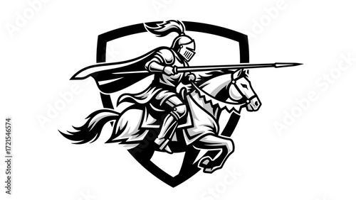 Mascot Illustration Esport Logo Emblem of a Knight on a Horse with a Spear