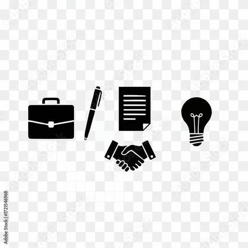 Sleek business icons for partnership, innovation, and legal success, perfect for corporate presentations and modern marketing materials, originally a scalable vector graphic