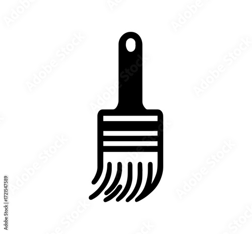 Simple black icon of a paintbrush with bristles forming a curved shape, suitable for design and art concepts