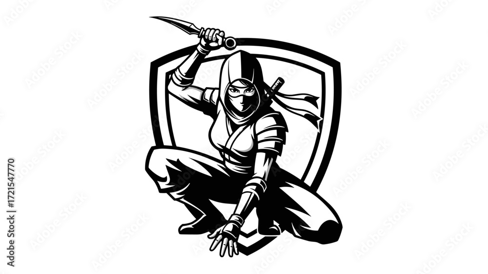 Fototapeta premium Ninja Mascot Illustration Esport Logo Emblem Stealth and Precision in Design