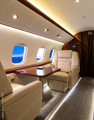 Luxurious private jet cabin interior