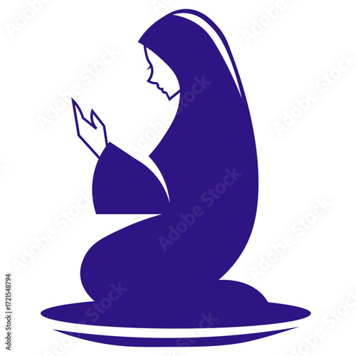 Silhouette of a Praying Woman in a Dark Blue Hijab.
