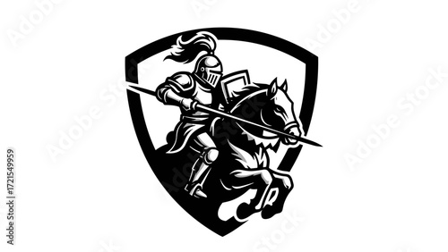 Mascot Illustration Esport Logo Emblem of Knight on Horseback Holding Spear