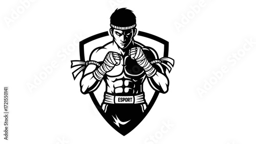 Mascot Illustration Esport Logo Emblem Design of a Muay Thai Fighter