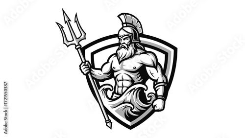 Mascot Illustration Esport Logo Emblem of a Powerful Poseidon