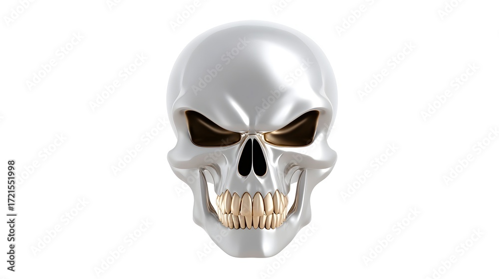 Fototapeta premium Detailed close-up of a menacing, grim reaper-like skull with a fearsome, haunting expression against a dark, ominous background