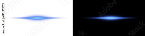 Png Glowing horizontal blue light line with radiant shine and beam effect. Futuristic energy streak with shimmer, flare, and neon glow. Perfect for digital highlights. Png illustration.
