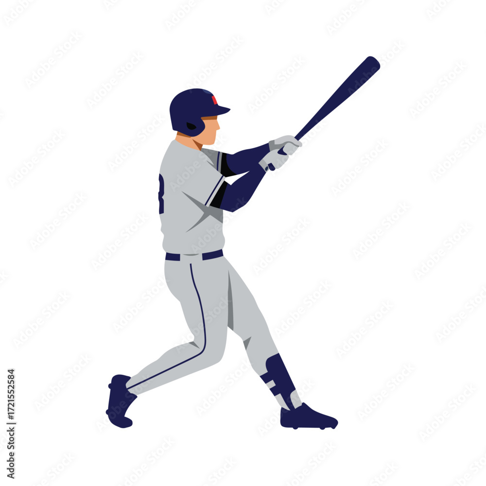 Obraz premium A baseball player in uniform swings a bat during a game, captured in a dynamic illustration.
