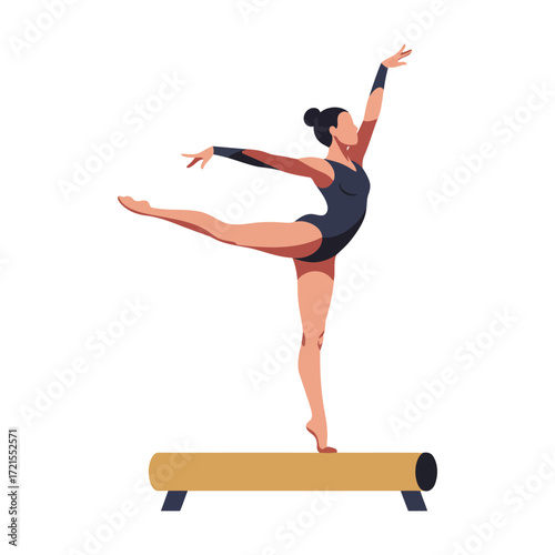 A female gymnast gracefully balances on a beam, showcasing flexibility and poise.