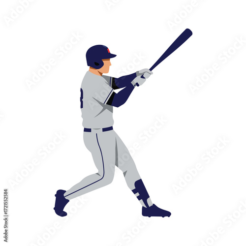 A baseball player in uniform swings a bat during a game, captured in a dynamic illustration.