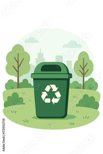 A waste container set amid a green park landscape exemplifies eco‑friendly urbanism
