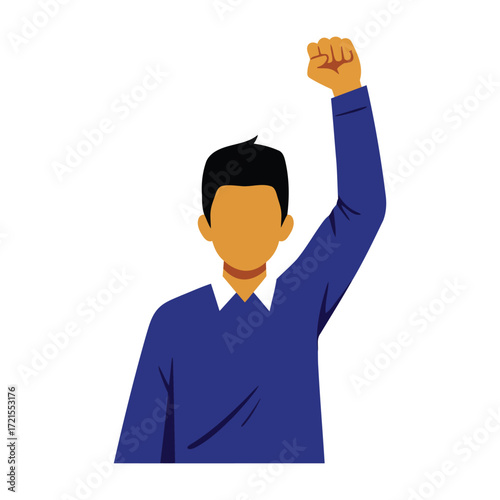 A person raising a fist in a gesture of protest or empowerment.