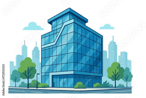 A contemporary glass structure that highlights cutting‑edge architectural design within a lively urban setting