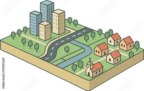 Ein Modell der Architektur, Stadt und Dorf mit perspektivischer Ansicht als Beispiel für Stadtplanung