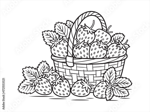 Minimalist Fresh Strawberries Basket for Agricultural and Healthy Food Projects