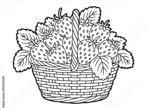 Set of Strawberry Basket Icons for Fresh Produce and Organic Food