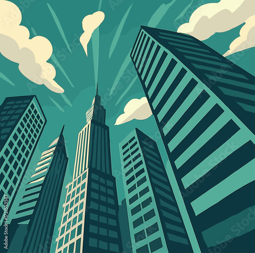 The Dramatic Scene of Skyscrapers Reaching for the Sky in a Modern City