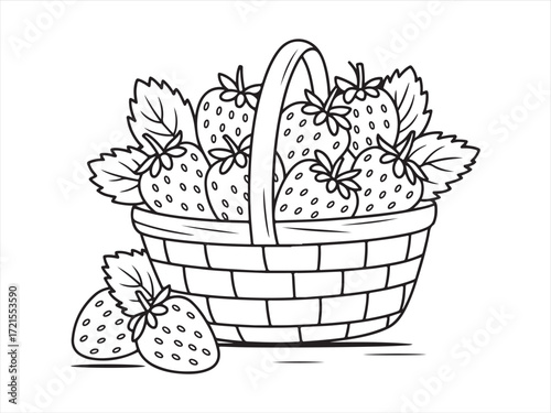 Editable Stroke Icon of Basket Filled with Strawberries for Food Design