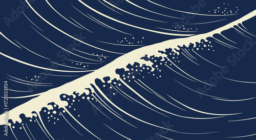 A detailed illustration of powerful ocean waves, showcasing their dynamic motion and frothy crests.