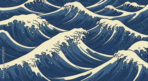 Crashing ocean waves in a seascape.