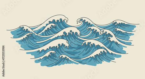 a blue wave on a beige background.