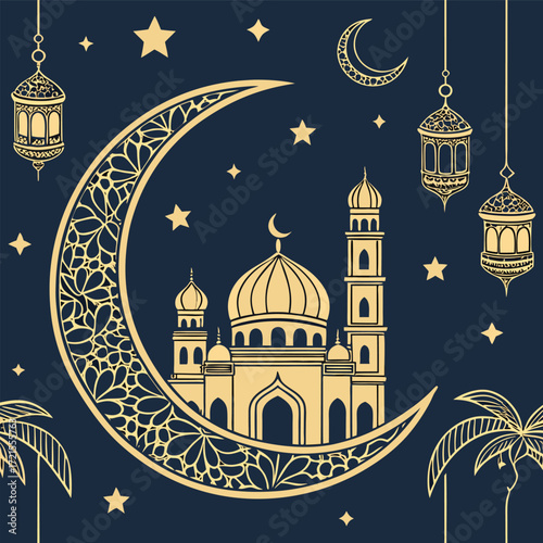 Seamless vector pattern featuring crescent moons and celestial elements in a repeating design suitable for various creative applications