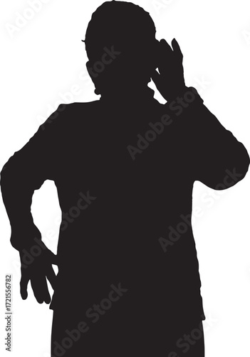 vector, silhouette of a senior woman hand on her ear because she can not hear