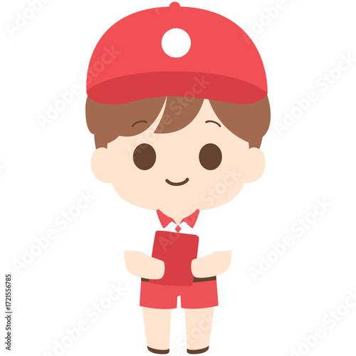 Girl with red cap standing, neutral character illustration ideal for avatar or default pose.

