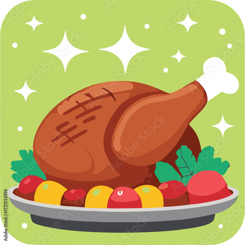 Fresh and healthy Thanksgiving dinner with roasted chicken, turkey, and vegetables