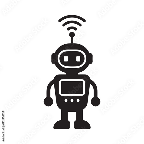 Black silhouette of advance smart assistant robot with wi fi signal icon