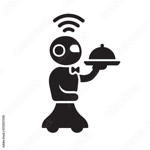Robot waiter serving food with wi fi signal silhouette