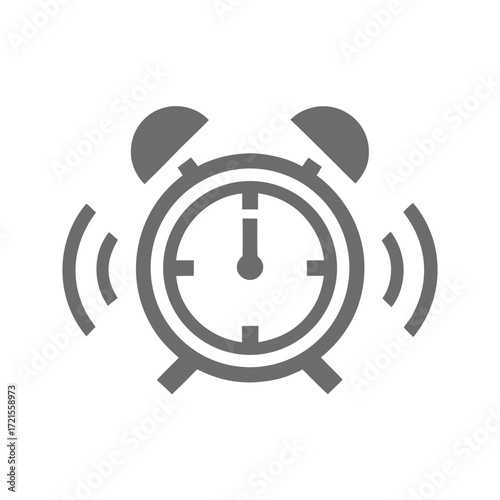 Grey Alarm Clock Icon with Sound Waves on White Background time wake 1